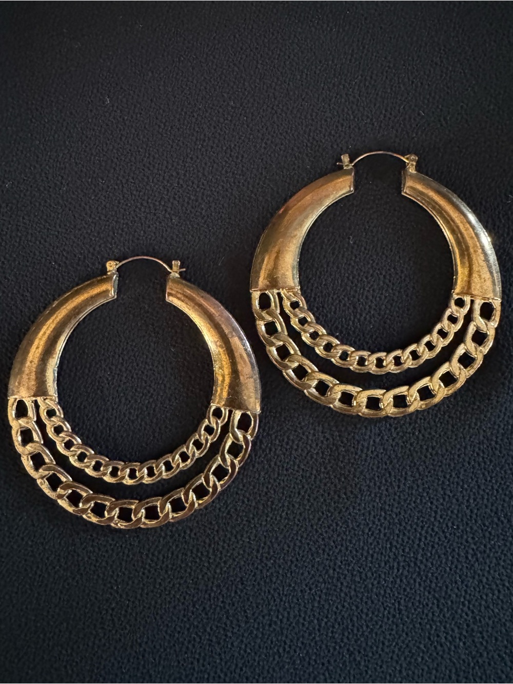 Vintage Oversized Brass Chain Hoop Earrings 3”